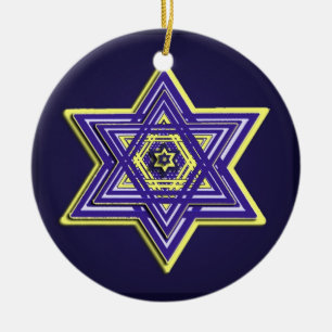 Blauer u. gelber gesponnener Davidsstern Keramikornament