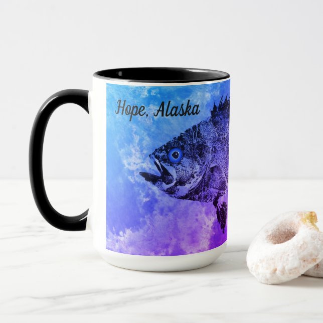 Blauer u. lila Meer-Baß, Seward, Alaska - Tasse (Mit Donut)