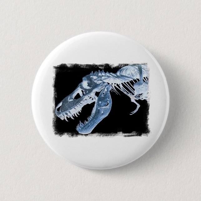 Blauer u. schwarzer T-Rex Röntgenstrahl entbeint Button (Vorderseite)