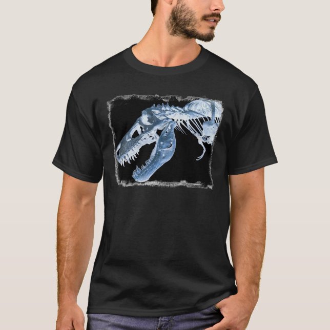 Blauer u. schwarzer T-Rex Röntgenstrahl entbeint T-Shirt (Vorderseite)