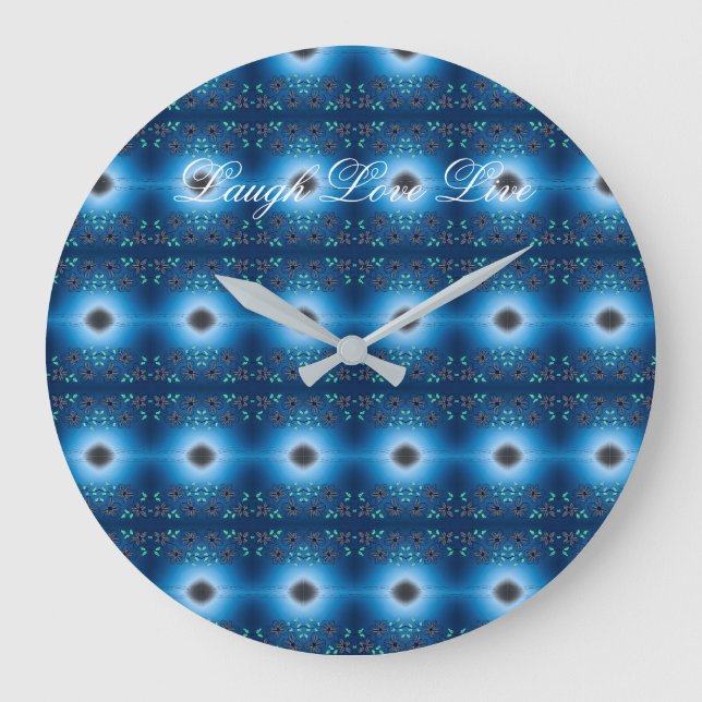 Blauer Uhrwerk mit lachender Liebe und Live Große Wanduhr (Vorderseite)