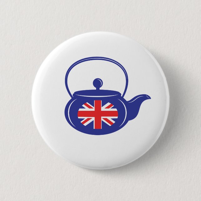 Blauer UK-Teekannenknopf Button (Vorderseite)