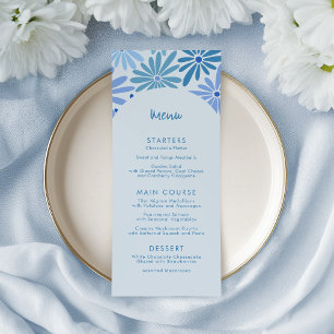 Blauer und Aquamariner Retro Blumenstrauß Kinderdu Menükarte