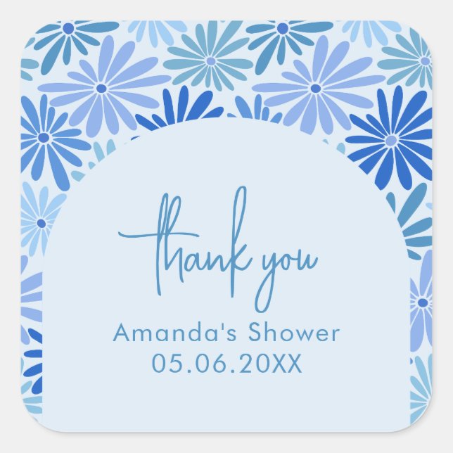 Blauer und Aquamariner Retro Blumenstrauß Kinderdu Quadratischer Aufkleber (Vorderseite)