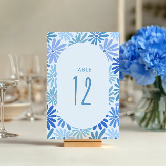 Blauer und Aquamariner Retro Blumenstrauß Kinderdu Tischnummer