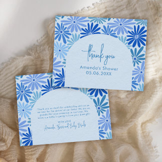 Blauer und Aquamariner Retro Floral Groovy Baby Fl Dankeskarte