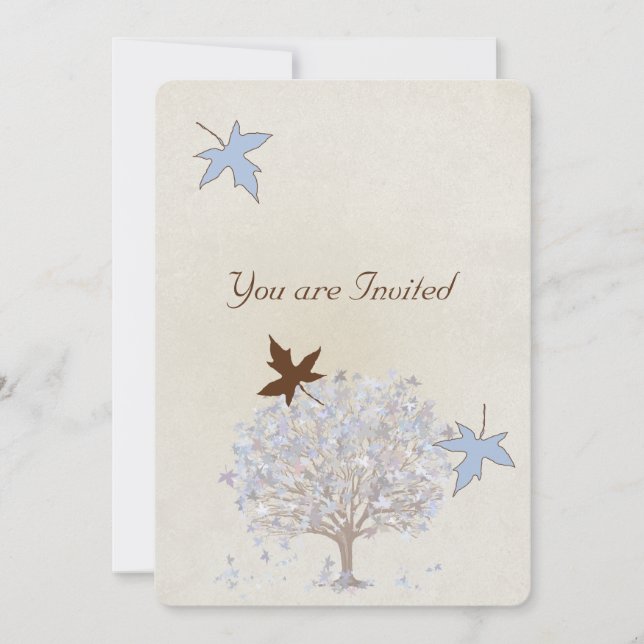 Blauer und brauner Baum Einladung zur Hochzeit (Vorderseite)