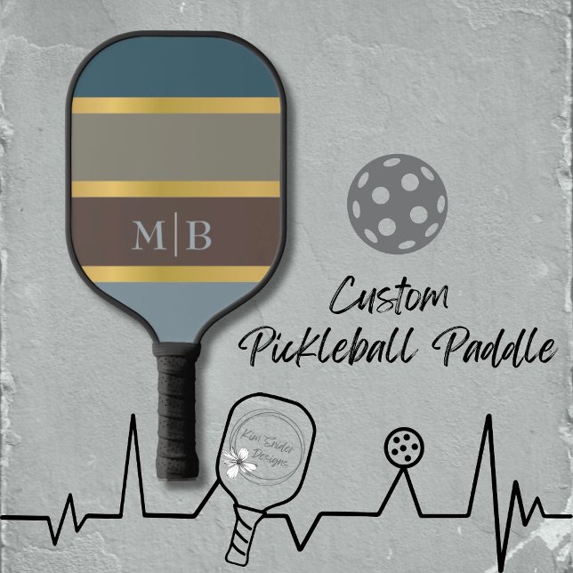 Blauer und brauner Farbblock mit Initialen Pickleball Schläger (Von Creator hochgeladen)