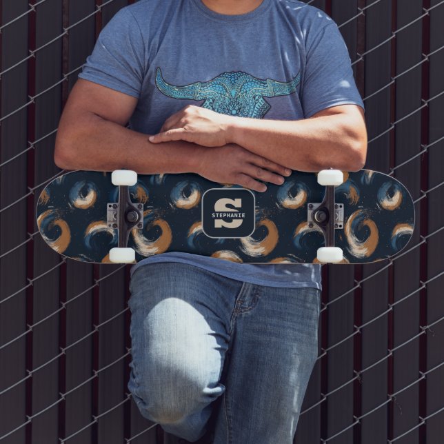 Blauer und brauner Kreis auf dunklem Hintergrund Skateboard (Außenbereich 3)