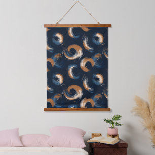 Blauer und brauner Kreis auf dunklem Hintergrund Wandteppich Mit Holzrahmen