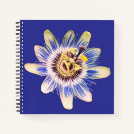 Blauer und cremefarbene Blume Notizbuch