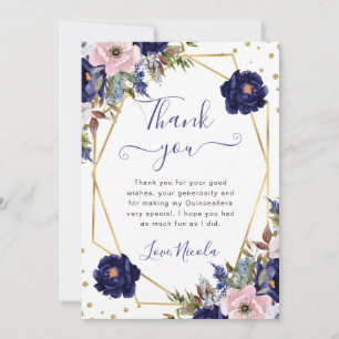 Blauer und cremefarbener Blumenrahmen Quinceanera Dankeskarte