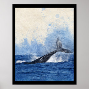 Blauer und cremefarbener Walschwanz und die Meeres Poster