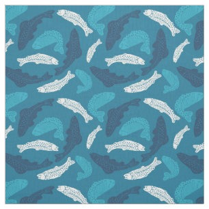 Blauer und Elfenbeinforelle, Gemusterte Fische Stoff