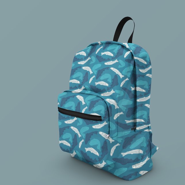 Blauer und Elfenbeinforellen, Gemusterter Fisch Bedruckter Rucksack (Von Creator hochgeladen)