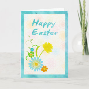 Blauer und gelbe Blumen Happy Oaster Card Feiertagskarte