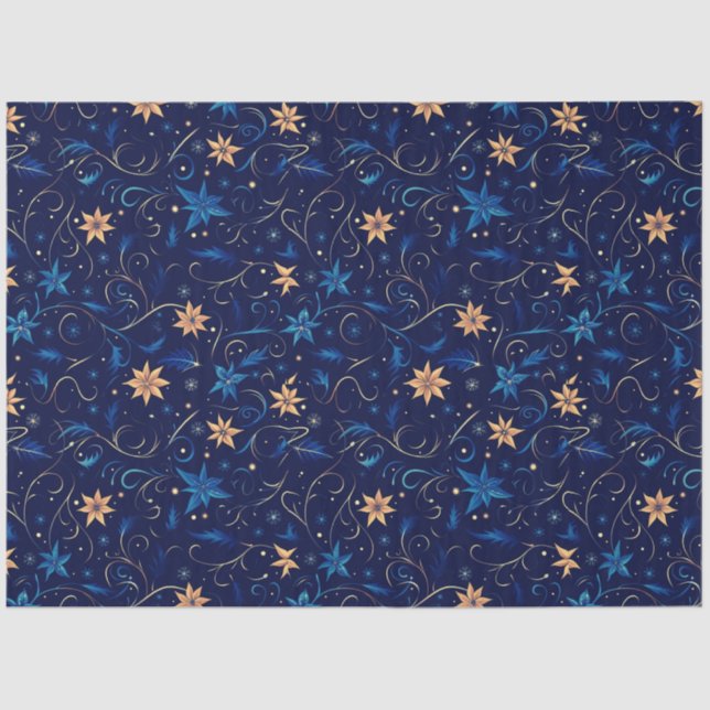 Blauer und gelbe Blumen und Weinberge Weihnachten Seidenpapier (Vorderseite)