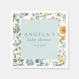 Blauer und gelbe Blütenblume Rustikale Babydusche Serviette