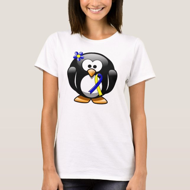 Blauer und gelber Blauer Bauch-Pinguin T-Shirt (Vorderseite)