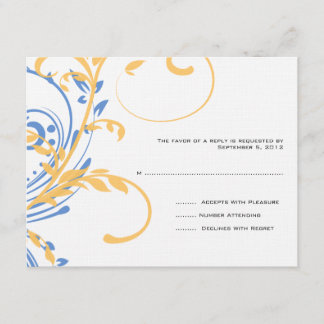 Blauer und gelber doppelblütiger Hochzeitstag RSVP Karte