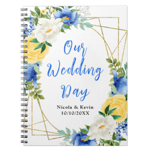 Blauer und gelber floraler Hochzeitsplaner Notizblock