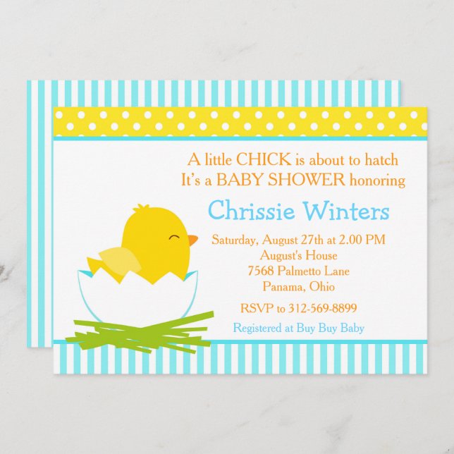 Blauer und gelber Junge Kinderdusche Einladung (Vorne/Hinten)