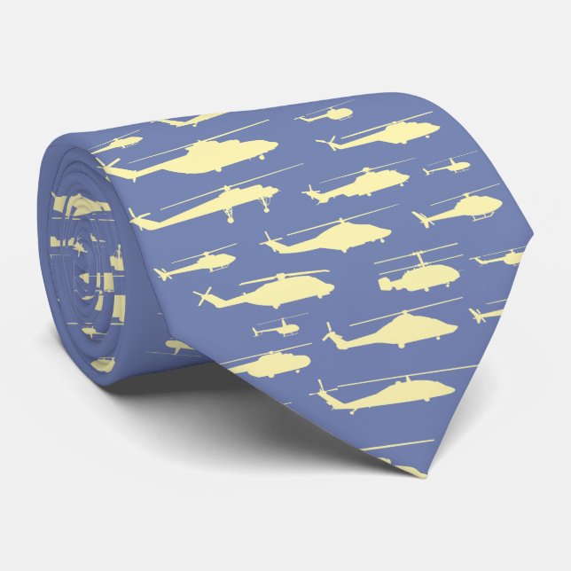 Blauer und gelber klassischer Hubschrauber Krawatte (Gerollt)