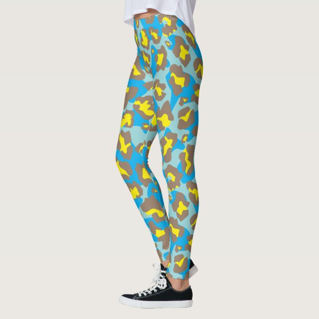 Blauer und gelber Leopardenprint Leggings (Links)