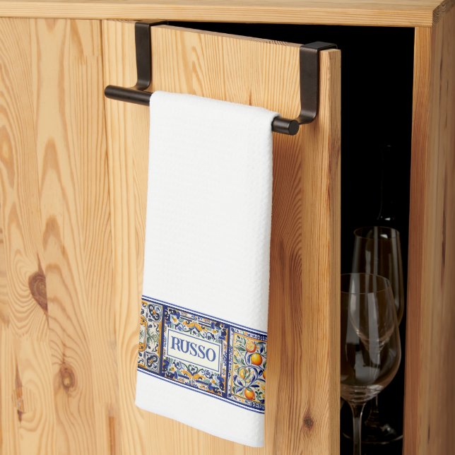 Blauer und gelber Mittelmeeranstrich Geschirrtuch (Drittel gefaltet)