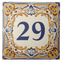 Blauer und gelber Mittelmeerraum Hausnummer Plaque