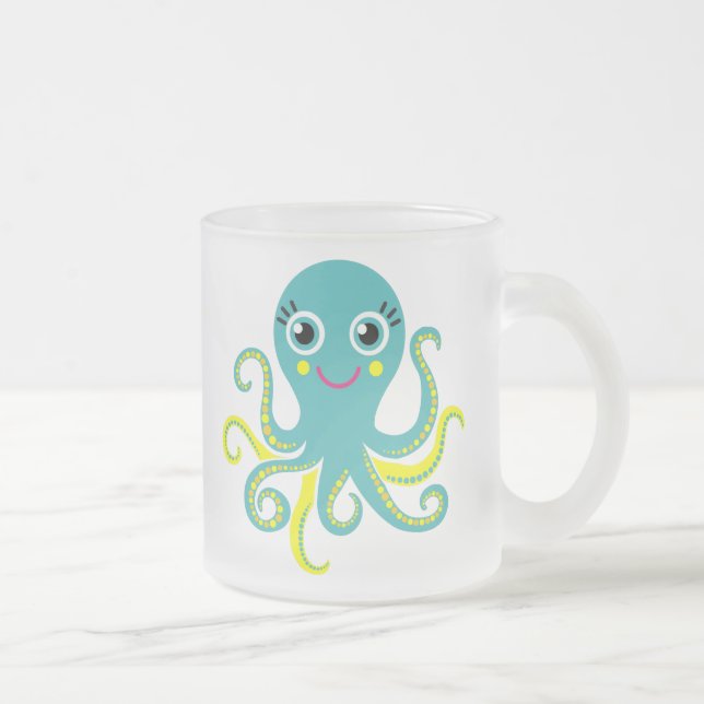 Blauer und gelber Oktopus Mattglastasse (Rechts)