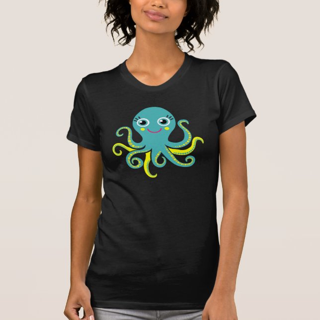 Blauer und gelber Oktopus T-Shirt (Vorderseite)