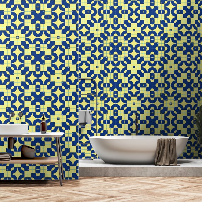 Blauer und gelber Östlicher Dekor Tapete (Badezimmer)