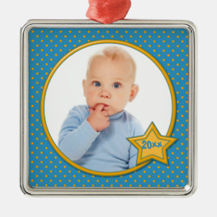 Blauer und gelber Polka Dot Foto Premium Ornament
