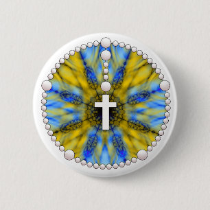 Blauer und gelber Rosenbeet-Traum-Fänger Button
