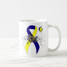 Blauer und gelber Streifen mit Butterfly Kaffeetasse