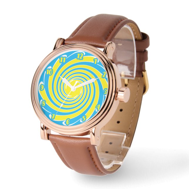 Blauer und gelber Swirl Armbanduhr (Winkel)