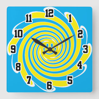 Blauer und gelber Swirl Happy Face Quadratische Wanduhr
