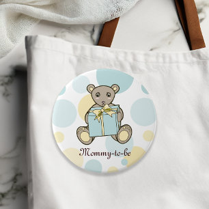 Blauer und gelber Teddybär-Baby-Shower-Mommy-to-be Button