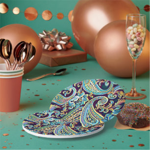 Blauer und gelber Traum Vintage Paisley Pappteller