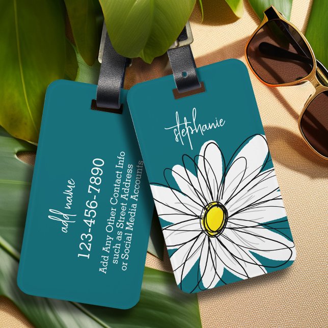 Blauer und gelber weißlicher Daisy benutzerdefinie Gepäckanhänger (Personalized Luggage Tag)
