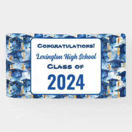 Blauer und Gold Graduation Cap Custom Party Banner