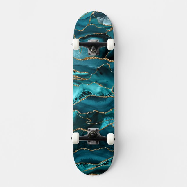 Blauer und Goldbarsch-Glitzer Skateboard (Vorderseite)