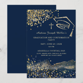 Blauer und goldener Abschluss und Bestätigungsvorl Einladung