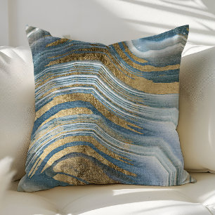 Blauer und goldener Achat-Edelstein-Geode modern t Kissen