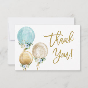 Blauer und goldener Ballon Babydusche Danke Mitteilungskarte