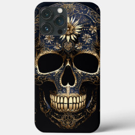 Blauer und goldener Blume Skull Case-Mate iPhone Hülle