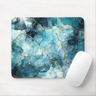 Blauer und goldener glänzender Marmor Mousepad