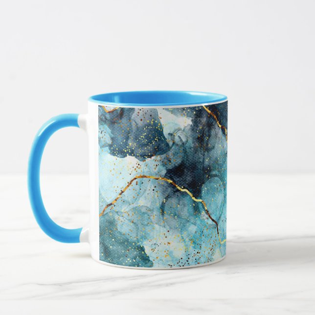 Blauer und goldener glänzender Marmor Tasse (Links)
