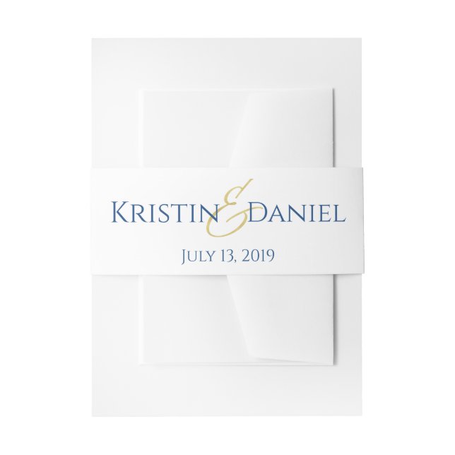 Blauer und goldener Hochzeitsband Einladungsbanderole (Vorderseite Beispiel)